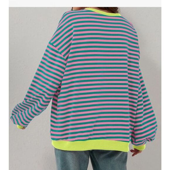 NEW Striped Crewneck Oversized Sweatshirt Pullover Sweater S - Picture 2 of 4